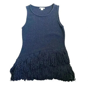 Bar III Black Sleeveless Fringed Hem Sweater Size S NWT Fun Asymmetrical